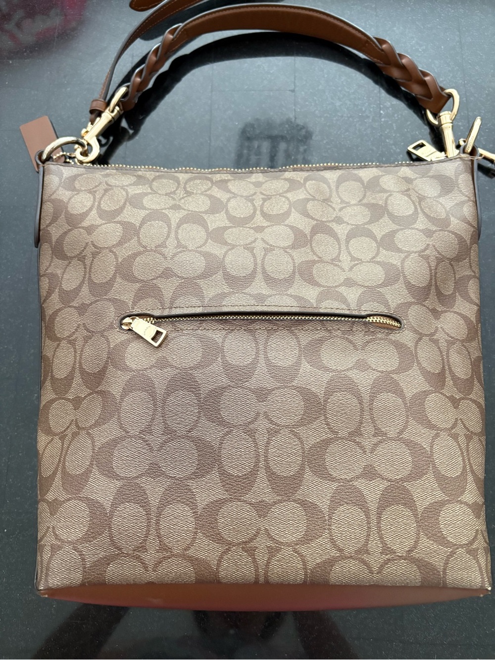 Coach Brown Signature Canvas Shoulder Bag with double Braided adjustable Strap